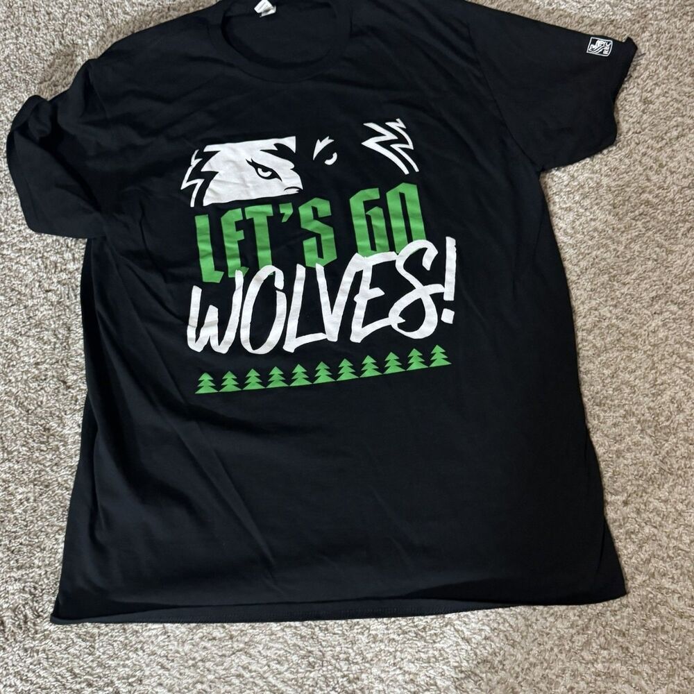 Lets Go Wolves Graphic T Shirt Mens XL Black Jerzees Short Sleeve Spirit Tee